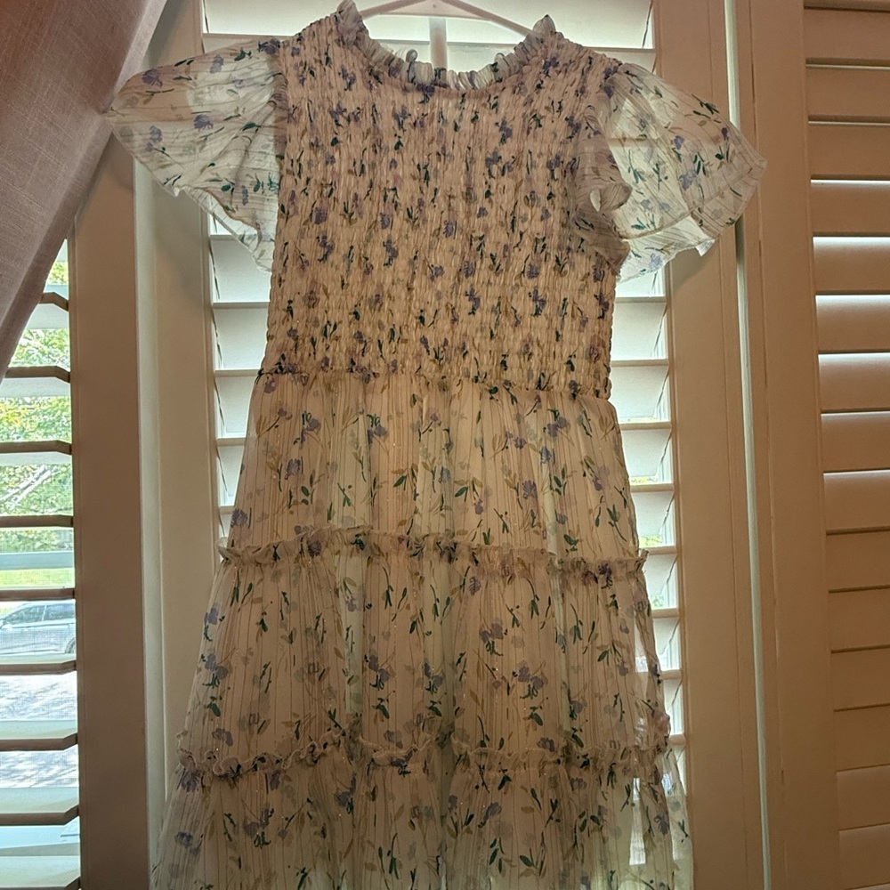 Zunie Cream Smocked Tiered Sundress with Flutter Sleeves